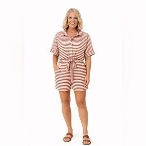 Entro Red and White Striped Knit  Belted Romper Size Small NWOT